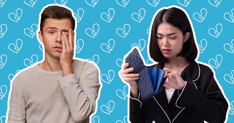 man and woman worried with broken heart pattern